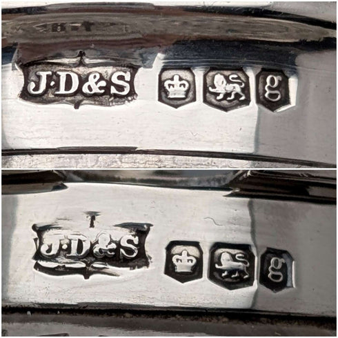 1924年 Reino Unido Antigüedad Plata de ley y cristal tallado Juego de condimentos James Dixon & Sons