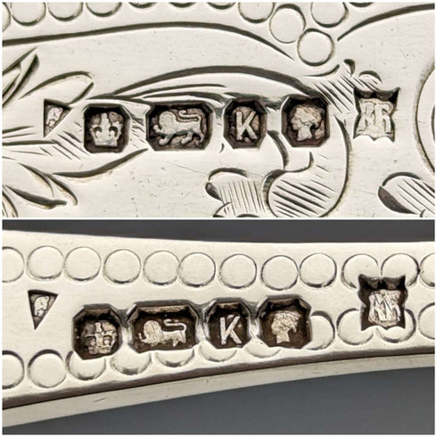 1877 British Antique Pure Silver Blade White Butterfly Shell Handle Fish Cutlery 3 Pairs Set William Hutton