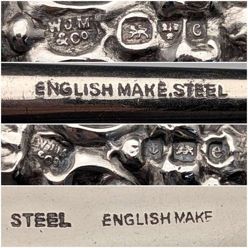 1903年 英国古董 纯银手柄 鞋拔 纽扣钩 W J Myatt & Co