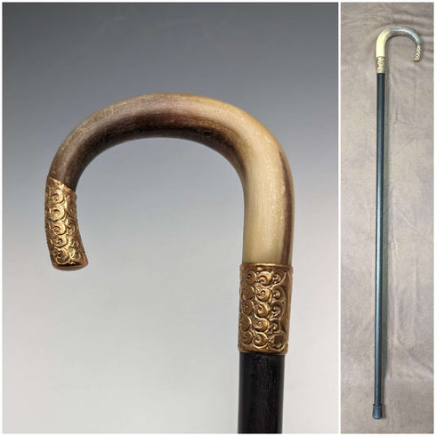 约1914年 英国古董绅士手杖 角质弯柄 黑色杖身 85cm