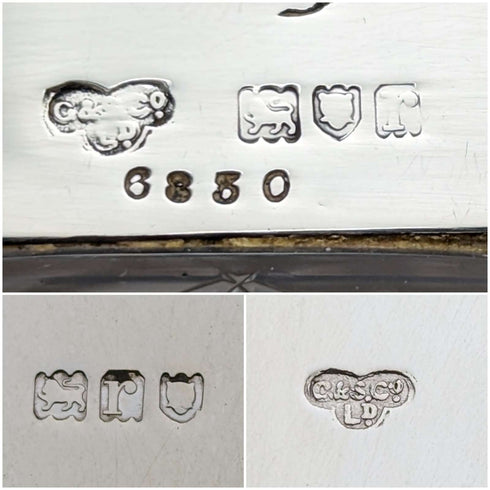1912년 영국 앤티크 컷 글라스 비스킷 배럴 순은 뚜껑 Goldsmiths & Silversmiths