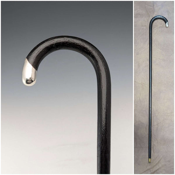 Bastón vintage británico de 1929 para caballero, mango curvo con decoración de plata de ley, 83 cm