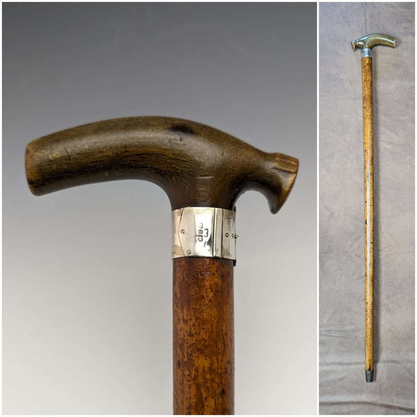 1895년 영국 앤티크 신사용 지팡이 경량 말라카 등나무 혼 클러치 핸들 81cm