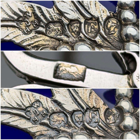 1880년 영국 앤틱 순은제 다리 달린 디쉬 페어 코발트 글라스 라이너 Dobson&Sons