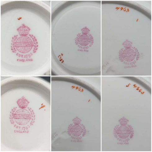 20世纪前半 英国古董 明顿(Minton)茶杯三件套 一对 绿彩凤鸟纹