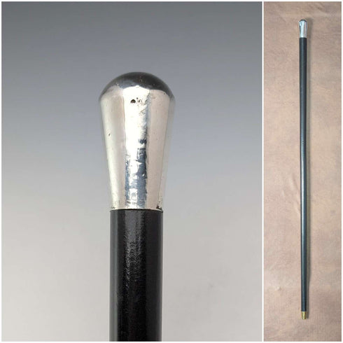 1922년 영국 앤틱 블랙 샤프트 순은제 원형 핸들 지팡이 92cm Robert Pringle
