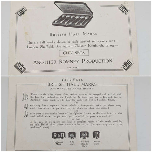 1957年 英国复古多重标志纯银茶匙6支,总重80克,Roberts & Belk出品,带原装盒。