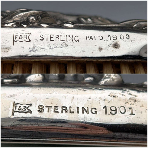 约1900年 美国古董 纯银新艺术风格装饰 发刷及手镜 Foster&Bailey
