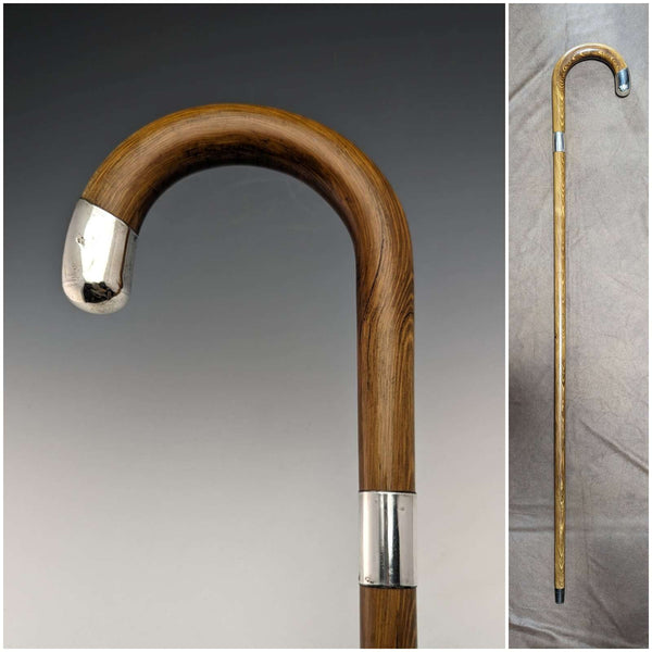Bastón de caballero vintage británico de 1926, decoración de plata de ley, fuste de madera veteada marrón, 92,5 cm