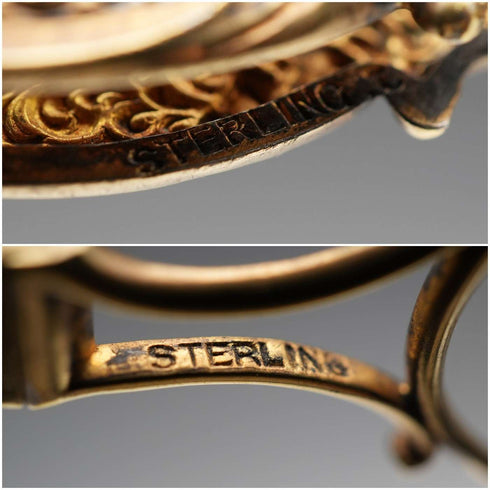 US Antique Sterling Silver Vermeil Ornate Folding Lorgnette Eyeglasses