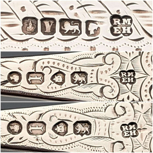 1866年頃 英国アンティーク 純銀製 クリスニングカトラリーセット 計110g ケース入 Martin, Hall&Co