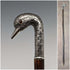 Bastón antiguo británico para dama, empuñadura de plata con cabeza de cisne, 77 cm