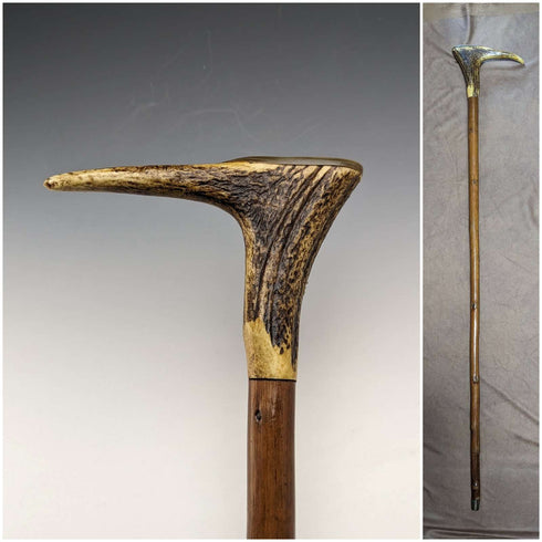 British Vintage Men's Cane Antler Handle Brown Shaft 94cm