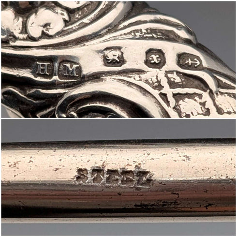 1897年 英国古董 纯银手柄 大型纽扣钩 Henry Matthews