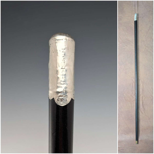 约1900年 英国古董 黑木杖身 纯银圆盘柄手杖 90cm