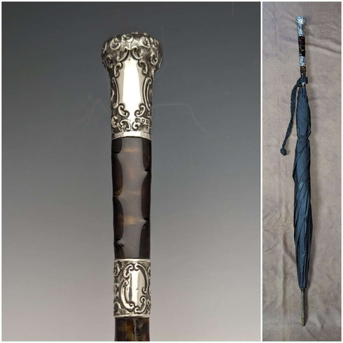 1905年 英国古董男士雨伞 纯银与玳瑁风树脂手柄 86cm S.FOX&Co.