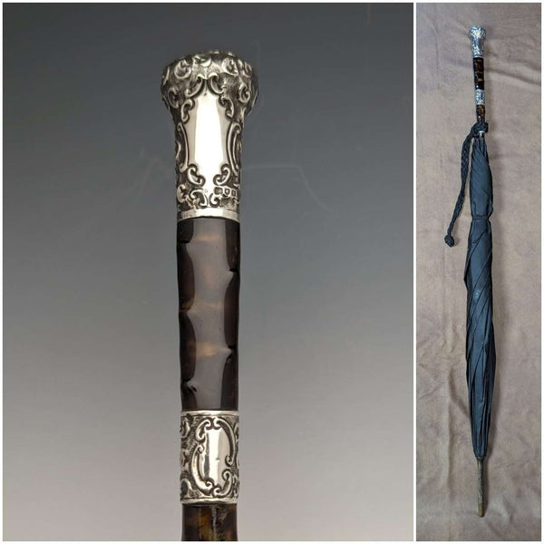1905년 영국 엔틱 신사용 우산, 순은 & 거북등껍질 무늬 수지 핸들, 86cm, S.FOX&Co.