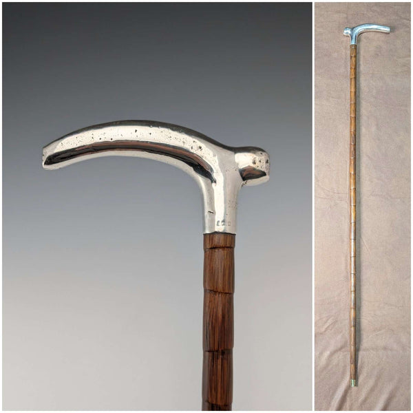 1902年 英国アンティーク 純銀クラッチハンドル ステッキ 杖 88cm J Howell&Co