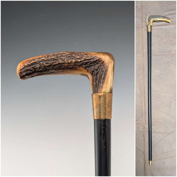 빈티지 블랙 샤프트 앤틀러 L자 핸들 지팡이 72cm ASHBEY