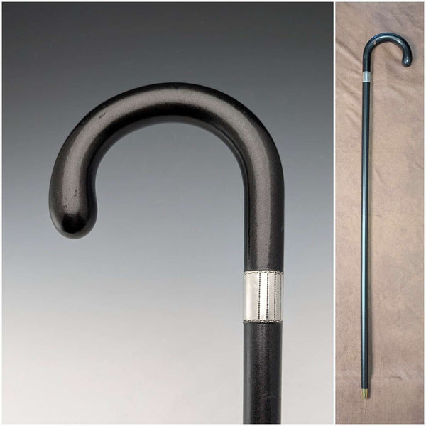 1927년 영국 빈티지 블랙 우드 커브 핸들 순은 장식 지팡이 88cm J Howell&Co