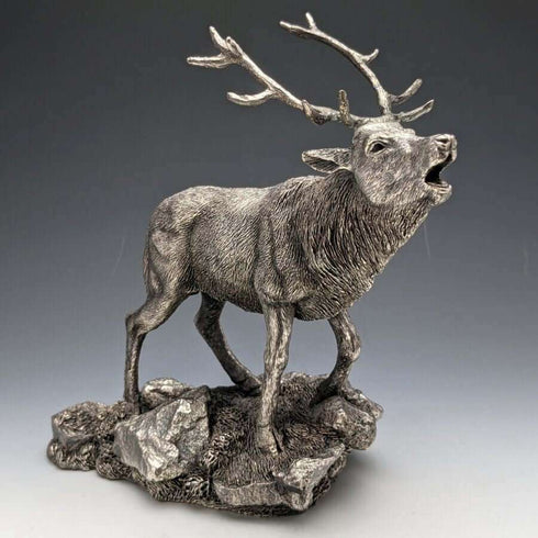 純銀張り彫刻 特大 牡鹿 オブジェ 900g 高さ20cm 英国 カントリーアーティスト社
