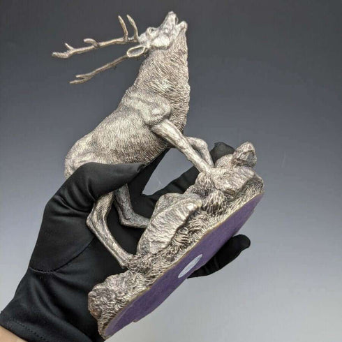 純銀張り彫刻 特大 牡鹿 オブジェ 900g 高さ20cm 英国 カントリーアーティスト社