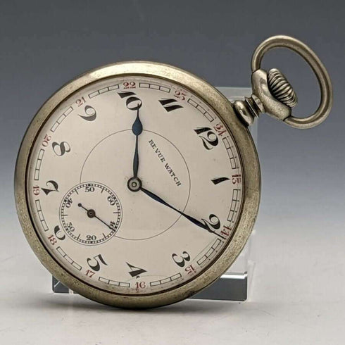 Soporte para reloj de bolsillo de plata esterlina victoriano con forma de corazón, Inglaterra, circa 1899, con reloj de bolsillo REVUE