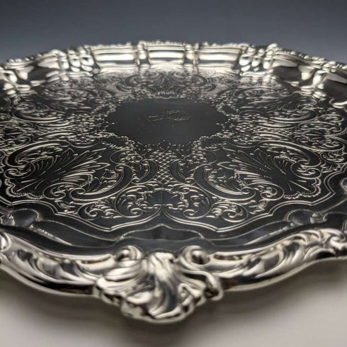 1898 Antigüedad británica, salva de plata esterlina (plata 925) sin patas, 30 cm de diámetro, 670 g, Henry Bourne