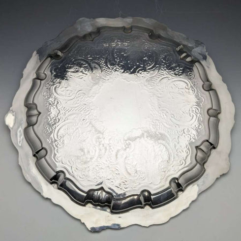 1898 Antigüedad británica, salva de plata esterlina (plata 925) sin patas, 30 cm de diámetro, 670 g, Henry Bourne