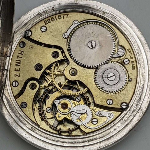 1918年 古董 运行正常 芝柏(Zenith)纯银表壳 军表风格 怀表