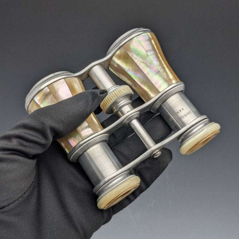 German vintage mother of pearl decoration opera glasses binoculars original case
