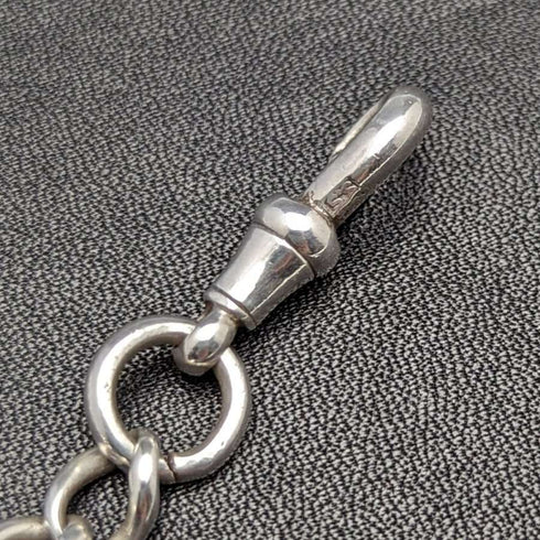 Around 1900 British Antique Pure Silver (925 Silver) Albert Chain 56g Pure Silver Emblem Fob