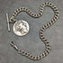 Cadena Albert de plata esterlina (plata 925) antigua inglesa, hacia 1900, 62 g, con colgante de moneda romana de plata