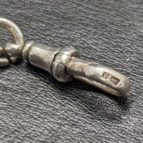 Cadena Albert de plata esterlina (plata 925) antigua inglesa, hacia 1900, 62 g, con colgante de moneda romana de plata