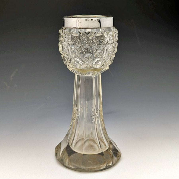 Jarrón de cristal tallado con decoración de plata de ley, antiguedad británica de 1910, 383 g, C C May & Sons