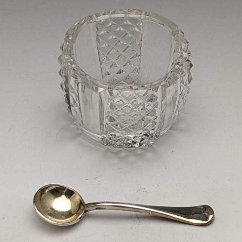 1902年頃 英国アンティーク 純銀&カットグラス 調味料入れセット 366g ELKINGTON & Co