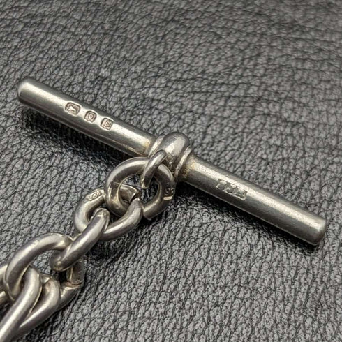 Around 1920 British Antique Pure Silver (925 Silver) Albert Chain 37g Medal Fob