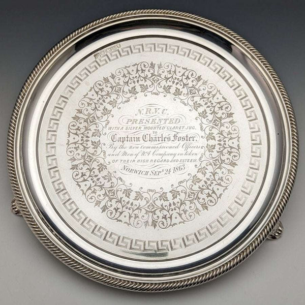 1863년 영국 앤틱 순은(925 실버) 살바 지름 21cm 350g Hawkesworth Eyre