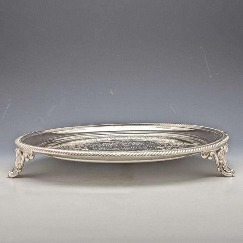 1863 British Antique Pure Silver (925 Silver) Salva Diameter 21cm 350g Hawkesworth Eyre