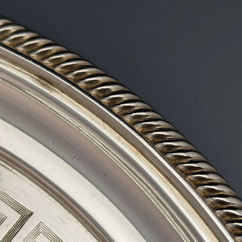 1863 British Antique Pure Silver (925 Silver) Salva Diameter 21cm 350g Hawkesworth Eyre