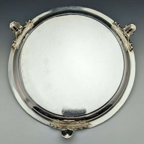 1863 British Antique Pure Silver (925 Silver) Salva Diameter 21cm 350g Hawkesworth Eyre