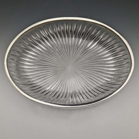 Cuenco de cristal tallado grande con decoración de plata de ley, antigüedades británicas de 1909, 1265g, Henry Manton