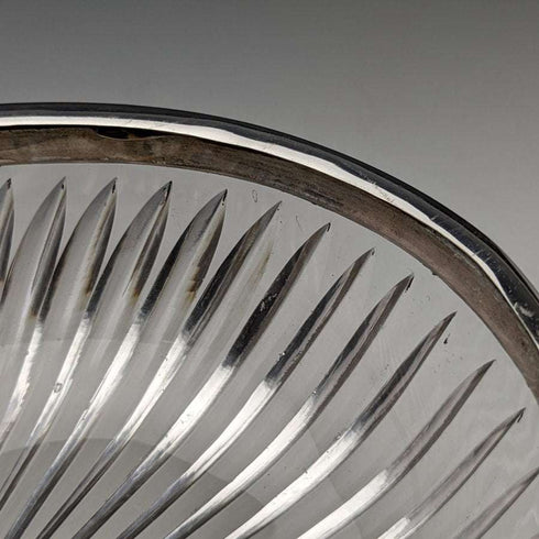 Cuenco de cristal tallado grande con decoración de plata de ley, antigüedades británicas de 1909, 1265g, Henry Manton