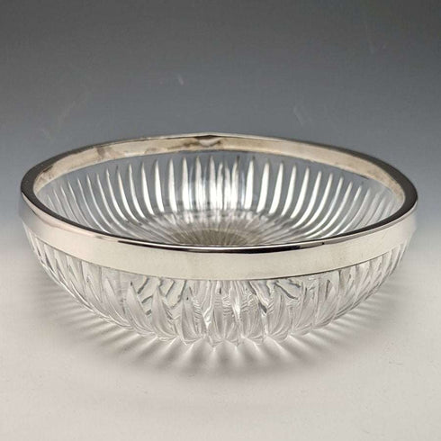 Cuenco de cristal tallado grande con decoración de plata de ley, antigüedades británicas de 1909, 1265g, Henry Manton