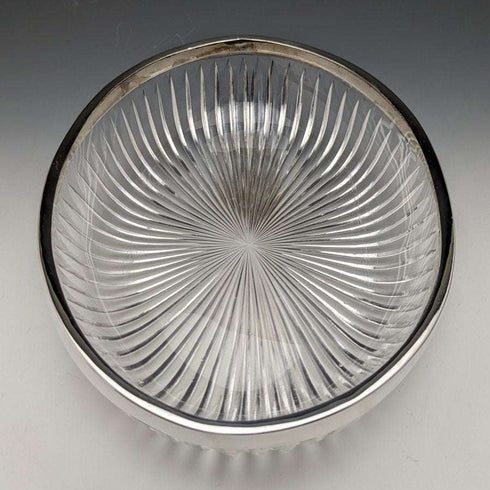 Cuenco de cristal tallado grande con decoración de plata de ley, antigüedades británicas de 1909, 1265g, Henry Manton