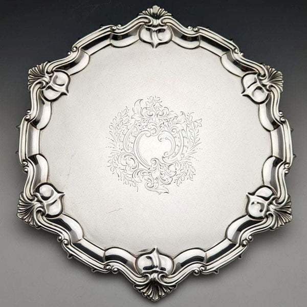 1904년 영국 앤티크 순은(925 실버) 살바 직경 24.5cm 454g William Hutton