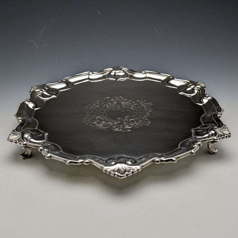 1904 British Antique Pure Silver (925 Silver) Salva Diameter 24.5cm 454g William Hutton
