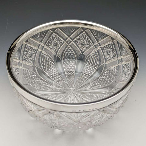 1910年 英国アンティーク 純銀リム カットグラス フルーツボウル 1853g John Grinsell & Sons