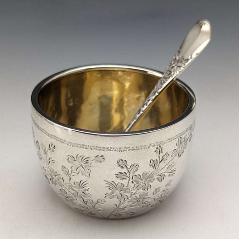 1884年 英国古董 纯银(925银)盐碟6个 & 银勺3个套装 总重184g Wakely & Wheeler