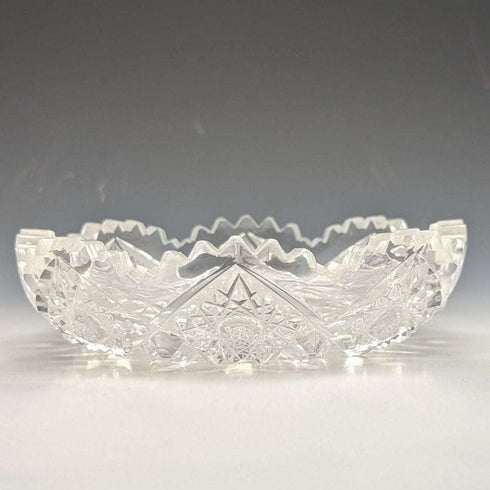 1925年 英国古董切割玻璃碗一对 纯银叉套装 带盒 Adie Brothers